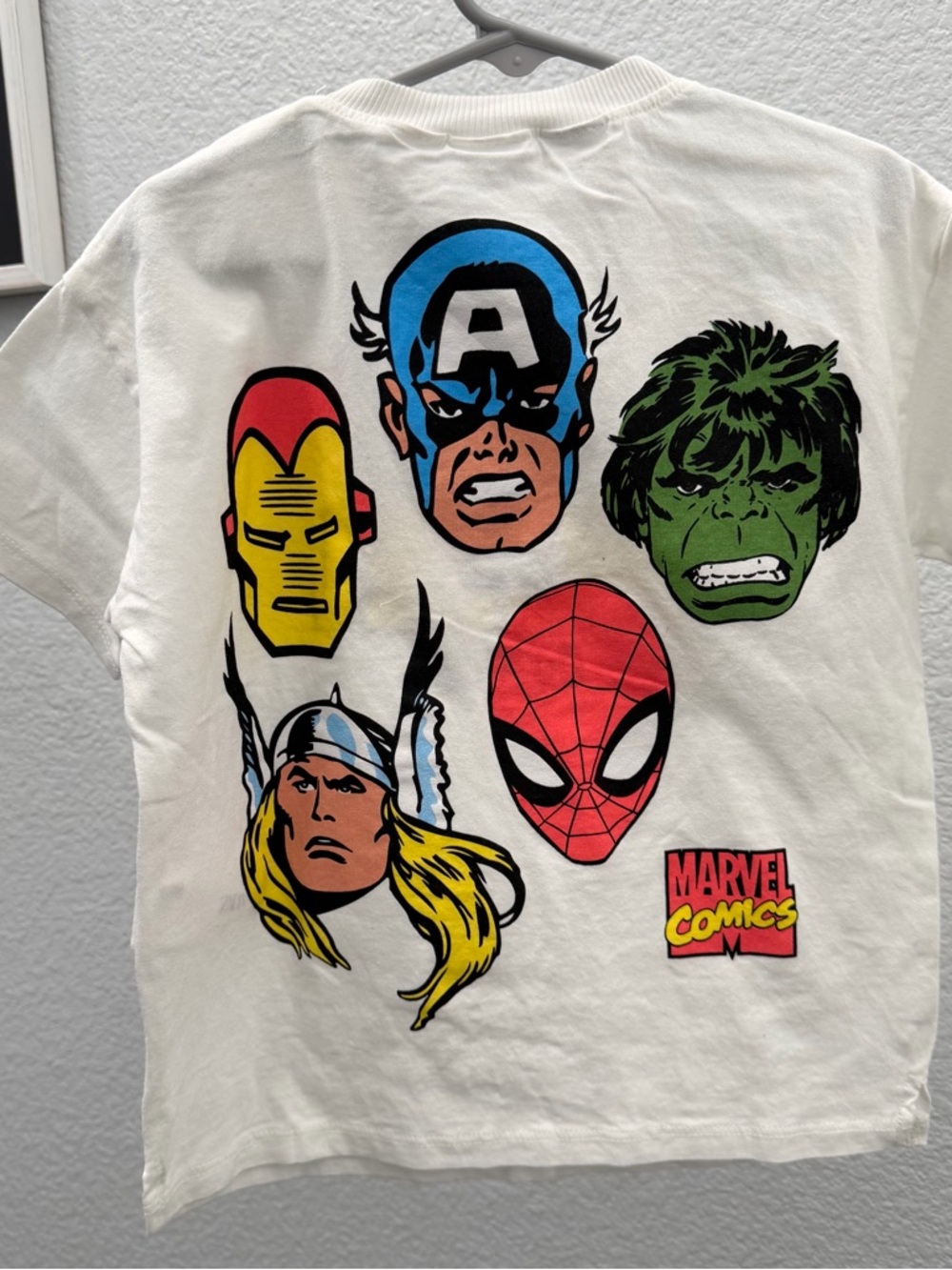 Zara White Tee with Yellow and Black Marvel Graphic